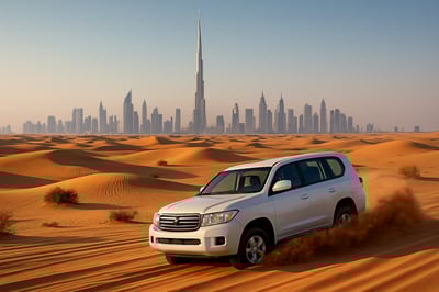 Dubai skyline with Burj Khalifa and desert safari Dubai skyline with Burj Khalifa and desert safari