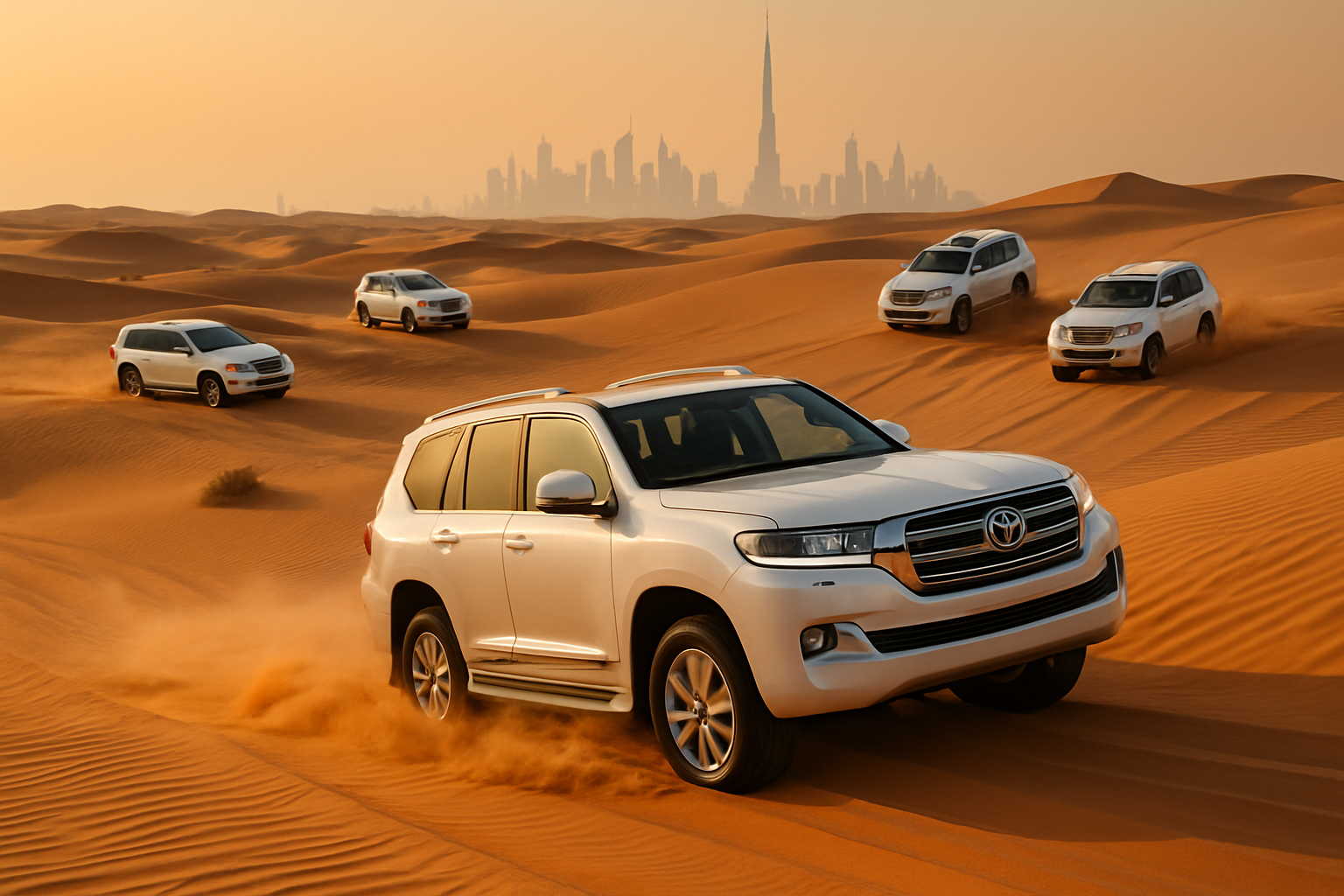 Luxury desert safari with 4x4 vehicles in Dubai dunes